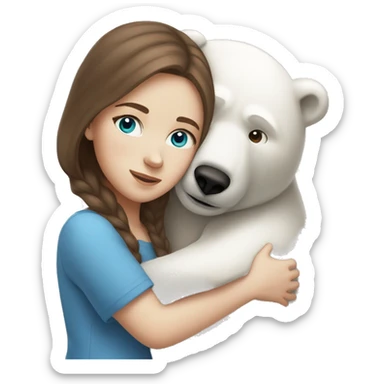 white girl with brown hair blue eyes hugging a polar bear sticker