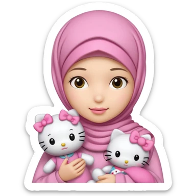 Teen girl wearing hijab and freshness with Hello Kitty doll sticker