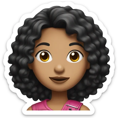 girl rockstar with dark black curly hair and pink electric guitar sticker