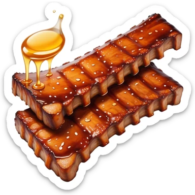 Honey Glazed BBQ Ribs Cinematic Realistic Honey Glazed BBQ Ribs Dish Emoji, depicted as a small portion of tender, honey-glazed ribs with a sticky, smoky finish, rendered with rich textures and warm, dynamic lighting. sticker
