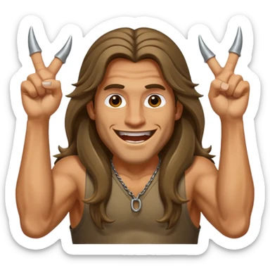 Long haired guy throwing up metal horns sticker