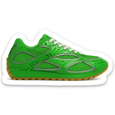 Recreate the Bottega Veneta Orbit sneaker in signature Bottega green, keeping the exact design and details, side view, clean background, in a realistic and detailed style. sticker