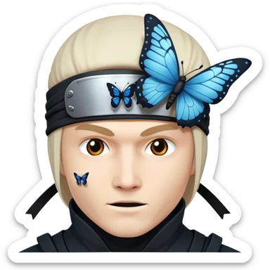 Crea un emoji con estos dos emoji 🥷🏻🦋
él ninja de piel blanca con la mariposa posada en cabeza como si estuviera volando. sticker