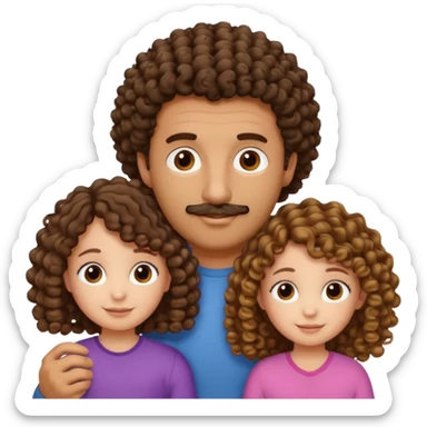 Brown dad with his two daughtersbone who is 5 and has curly hair and one who isn3 who has curly hair brown also sticker
