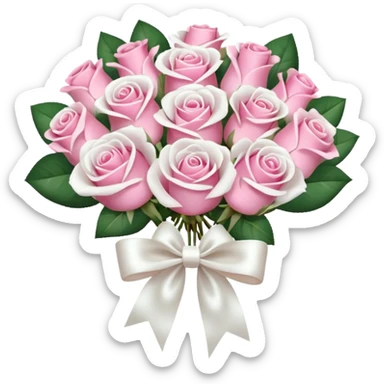 bouquet of pink and white roses and white satin bow sticker