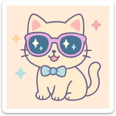 cat wearing sunglasses, cute and cheerful sticker