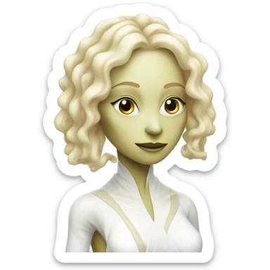 a reptilian alien blonde woman in white dress sticker