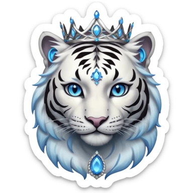 ESO Female white/black tiger khajiit leader of the umbral rose, glowing blue eyes, glowing blue 'third eye' gem; shadow gem silver tiara sticker