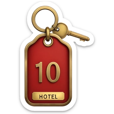 antique brass hotel key with large red leather room number tag sticker