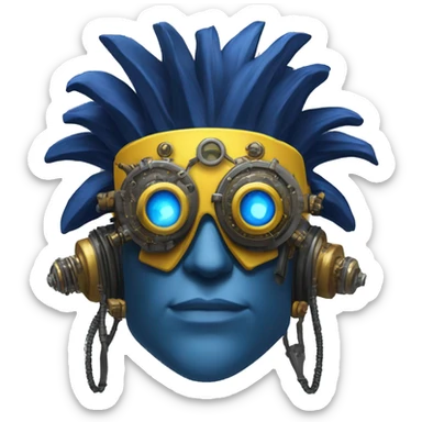 Navy blue Mohawk cyborg head with yellow steampunk goggles sticker