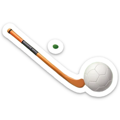 A field hockey stick and ball on a vibrant green grass field, with goalposts and clear field markings in the background. The scene emphasizes the bright, lush grass, highlighting the fast-paced and strategic nature of hockey on a well-maintained pitch. sticker