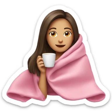Brunette girl in pink blanket drinking coffee sticker