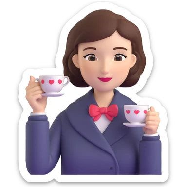 Sophisticated British woman holding teacup in one hand with perfect posture and refined gesture sticker