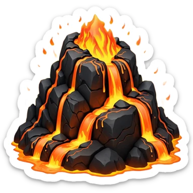 A lava flow spilling slowly over blackened rocks. sticker