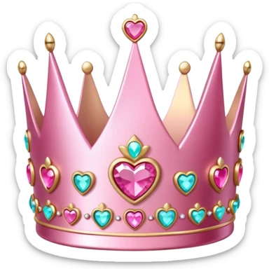 pink  A shiny pink crown with heart-shaped gemstones, elegant and cute design, metallic or glittery texture, soft reflections, isolated on transparent background, kawaii or realistic style" sticker