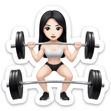 Pale girl with long black hair lifting weights deadlift sticker