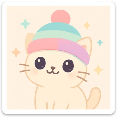 cute cat wearing a colorful hat, modern illustration style, vibrant and charming sticker