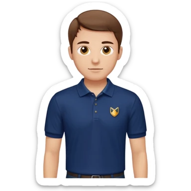 a man with really short and nice hair wearing a navy polo  sticker
