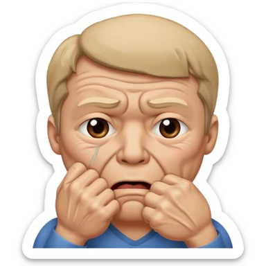 Crying man with his fist holding to his mouth sticker