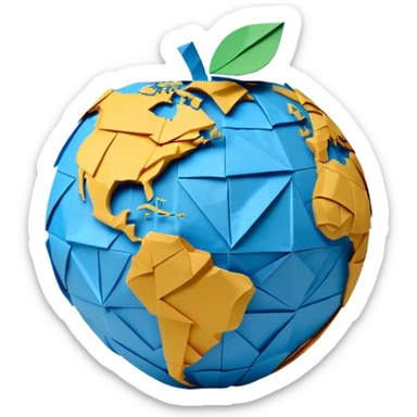 3D render of Papier-Mâché Globe made entirely of folded origami paper, sharp creases, cardboard texture, matte finish, visible paper grain, craft aesthetic, Apple emoji style, isolated on white background --v 6.0 sticker