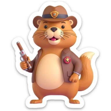 beaver with a cigar, flashy rings, and a tommy gun, classic gangster look sticker