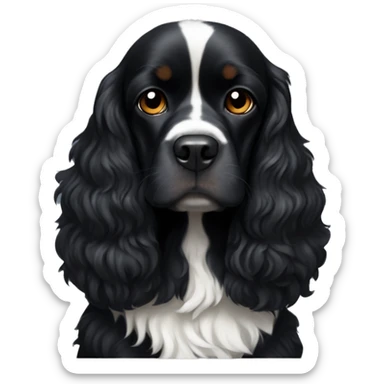 Small completely black king spaniel with black fur on his whole face and white stripe on chest sticker