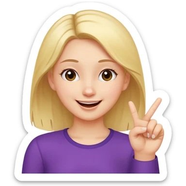 girl with her hand up holding her thumb and index finger close together tip to tip giggling sticker