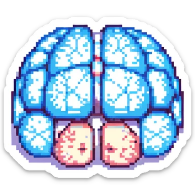 brain thinking, serious air, pixel art style sticker