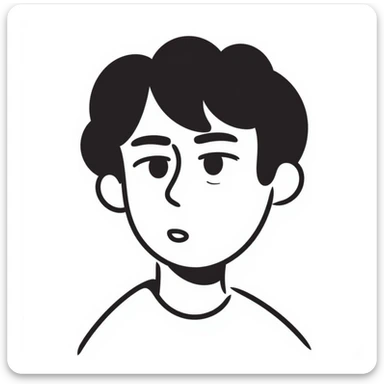 A man with brown hair and brown eyes, a little angry but kind at the same time. He has a bob-style hairstyle that covers his ears, has bangs in front of his eyebrows, and white skin. sticker