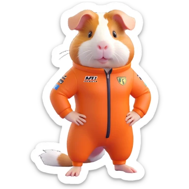 full-body guinea pig in a modern Formula 1 racing suit, dynamic stance, vibrant colors, no helmet sticker