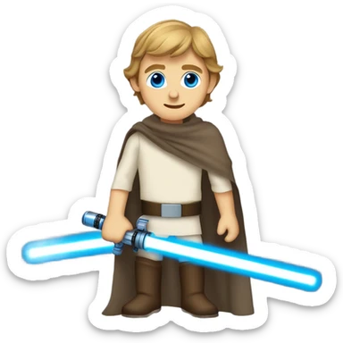 star wars  Luke skywalker with blue eyes holding blue light saber  sticker