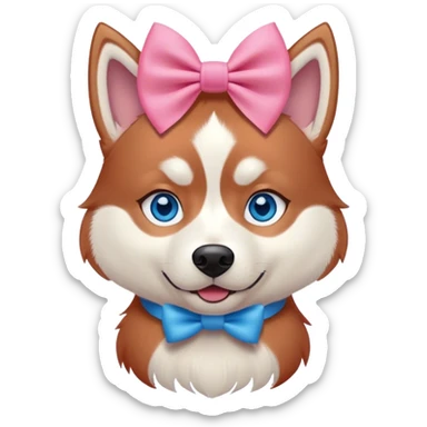 disney-style red siberian husky with blue eyes wearing a pink bow sticker