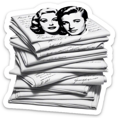 Icon for Autograph Collecting: several vintage framed with signatures of famous celebrities sheets stacked one on top of the other, each . The icon should evoke the charm and history of collecting autographs. Transparent background. sticker