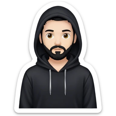 hackeur blanc cheveux noir barbe et capuche noir sticker