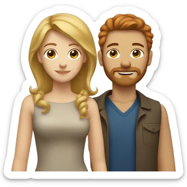 One Blonde woman, one redhead woman and one man with brown and a short beard sticker