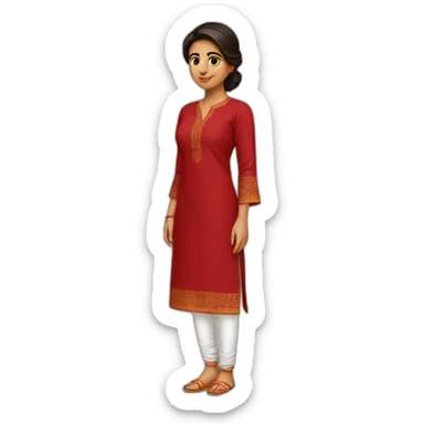 indian girl wearing full sleeve blood red kurti sticker
