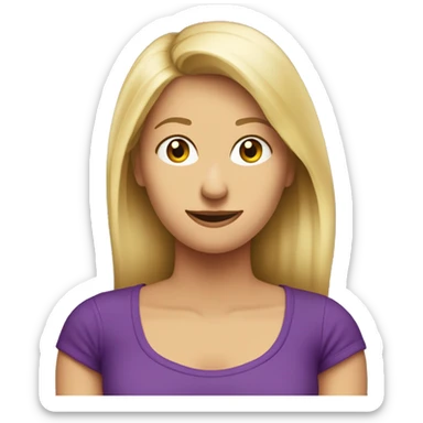 Mujer rubia de pelo lacio raya a un costado, de 37 años, con remera violeta, que legusta la economía y el sistema financiero, se hace una pregunta sticker