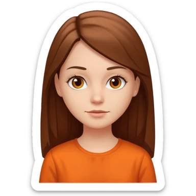white girl with long straight hair and orange blouse not smiling sticker