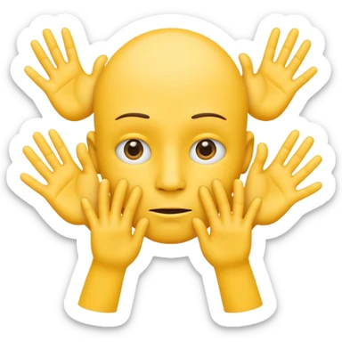 thinking emoji with six hands, yellow face, expressive sticker