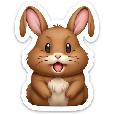 Cinematic Cute Yawning Brown Rabbit Portrait Emoji, Head tilted slightly with a dramatic, wide-open yawn, showcasing a smooth, rich brown fur with floppy ears, round brown eyes barely open in drowsy contentment, Simplified yet irresistibly adorable features, highly detailed, glowing with a soft, cozy glow, high shine, relaxed yet expressive, stylized with a touch of whimsy, bright and endearing, soft glowing outline, capturing the essence of a sleepy yet affectionate bunny, so drowsy it feels like it could stretch out of the screen and curl up for a nap! sticker