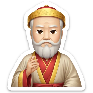 Cinematic Realistic Confucius Portrait Emoji, depicted as a wise ancient philosopher in traditional robes with a serene, contemplative expression, rendered with soft timeless textures and harmonious natural lighting that captures his enduring wisdom. sticker