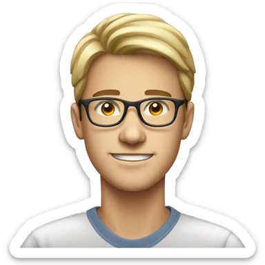 stand white young man of about 20 years old, networker and trader with glasses sticker