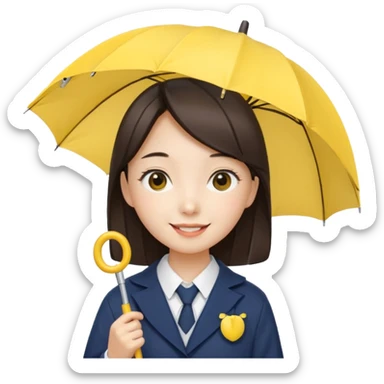 A koean girl wear school uniforms hold yellow umbrella sticker