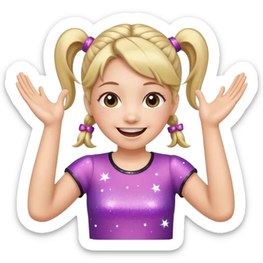 A girl with pigtails and a sparkly top, cheering with both hands raised and a huge smile. sticker