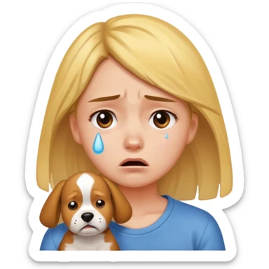 a very upset girl who lost her dog sticker