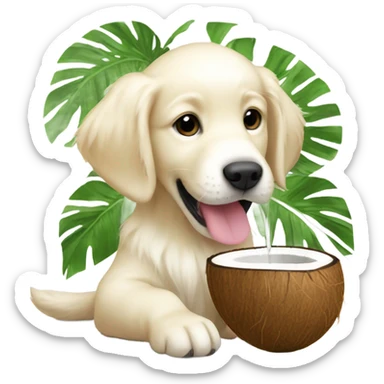 White puppy Golden retriever drinking coconut sticker