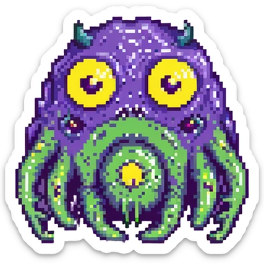 purple slime monster with multiple eyes sticker