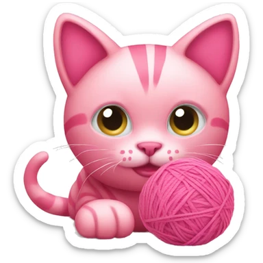 Pink cat playing with pink yarn ball sticker