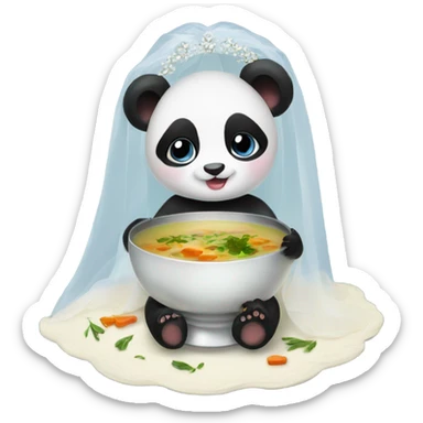Baby panda bride marrying bowl of soup sticker