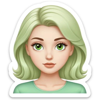 elegant white model girl with light green blouse and voluminous eyelashes sticker